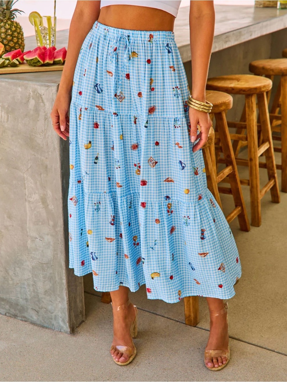 VICI Sun Pop Gingham Novelty Print Midi Skirt - Picture 2 of 5